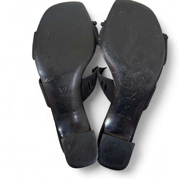 Authentic LOUIS VUITTON‎ Black Suede Beaded Slides Mules Heels sz. 7/37 - Picture 6 of 8